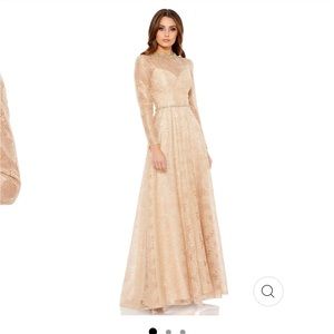 NWOT Mac Duggal 49188 Rose Gold LONG SLEEVE FLORAL LACE GOWN